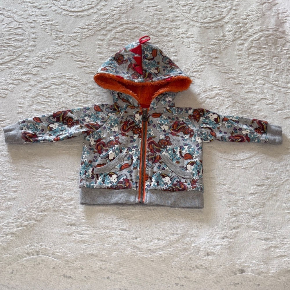 Gently loved Gray Zip up Dragon Print Hoodie Truly Scrumptious by Heidi Klum